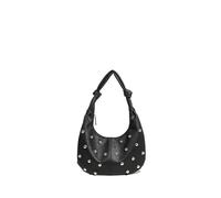 LXHZSY Sac A Main Femme Sac à main demi-lune for femme, sac avec perles, bandoulière en PU de couleur unie(Black)