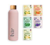 LXIR DRINK - Eau aromatisée en pastille sans sucre - Boisson multivitamines - Riche en vitamines C et B - Hydratation quotidienne - Beauté de la peau - Vitalité - 60 unités - 5 saveurs + 1 gourde ROSE