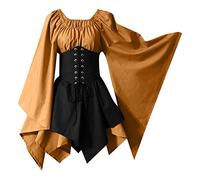 Lxitoler Robe Médiévale Femme Halloween Gothique Costume Sorcière Deguisement Adulte Soirée Vampire Steampunk