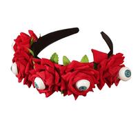 LXJLXD Serre-tête squelette citrouille d'Halloween avec tête de mort et rose Taille réglable Décoration de cheveux pour fêtes costumées (rouge, bandeau rose globe oculaire)
