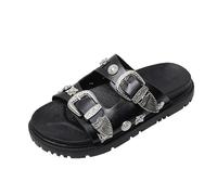 LXJYDN Tongs Femmes Mode Rivets Décoratifs Semelle Épaisse Pantoufles, Casual Wild Tongs-Noir A-38