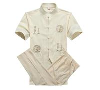 LXLAEOANG Costume de Kung Fu en Coton for Hommes, Uniforme WU Shu brodé, vêtements Tai Chi à Manches Courtes ML XL XXL XXXL(Color 7,L)