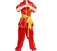 LXLAEOANG Ensembles de vêtements Wushu for Adultes, Chemise + Pantalon Tai Chi des Arts Martiaux Sanda, Combinaison d'entraînement Combat, Uniforme Taiji Kung Fu(Red Cloud Set,130 Height 126-135cm)
