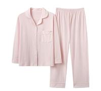 LXLAEOANG Sleepwear Women Spring Autumn | Les pyjamas confortables de coton ont placé le costume de pantalon de douille longue de dames