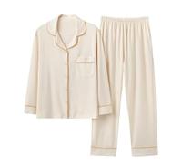 LXLAEOANG Sleepwear Women Spring Autumn | Les pyjamas confortables de coton ont placé le costume de pantalon de douille longue de dames