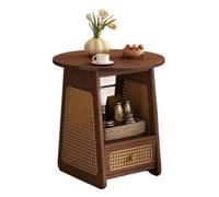 LXLAEOANG Table D'appoint Ronde en Rotin du Milieu Siècle, De Nuit Mobile | Table d'appoint minimaliste de salon d'armoire d'extrémité d'étagère de rangement avec le tiroir(Color1)