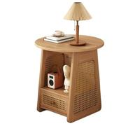 LXLAEOANG Table D'appoint Ronde en Rotin du Milieu Siècle, De Nuit Mobile | Table d'appoint minimaliste de salon d'armoire d'extrémité d'étagère de rangement avec le tiroir(Color2)