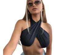 LXLAEOANG Top Dos Nu Croisé Hauts croisés for Femmes, Hauts Courts à épaules dénudées, débardeurs Sexy Lacets, été for(Color 1,S)