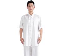 LXLAEOANG Uniforme de Kung Fu, Ensemble vêtements Traditionnels for Hommes et Femmes, Uniforme Tai Chi en Soie Lait, décontractés à Manches Courtes(White Top,M)