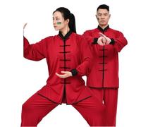 LXLAEOANG Uniforme Traditionnel Tai Chi Kung Fu, vêtements Wushu, Costume d'exercice Confortable Unisexe à Manches Longues/Courtes(Red Long,S)