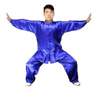 LXLAEOANG Uniformes Traditionnels Tai Chi Kung Fu, Costumes de Danse en Satin for Enfants et Adultes, Costume Wushu Gymnastique du Matin(Blue,170cm)