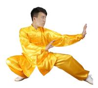 LXLAEOANG Uniformes Traditionnels Tai Chi Kung Fu, Costumes de Danse en Satin for Enfants et Adultes, Costume Wushu Gymnastique du Matin(Yellow,170cm)