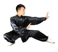 LXLAEOANG Uniformes Traditionnels Tai Chi Kung Fu, Costumes de Danse en Satin for Enfants et Adultes, Costume Wushu Gymnastique du Matin(Black,180cm)