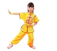 LXLAEOANG Vêtements Tai Chi Wushu, Costume d'arts Martiaux, Uniforme de Kung Fu, Wing Chun Dragon imprimé, Ensemble Kungfu Vintage(Yellow Short Sleeved,120)