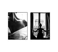 LXLXQ Peinture sur Toile Noir et Blanc fenêtre Nordique Girly Affiche Mur Art Imprimer des Photos Salon décor à la Maison 30x40cm/11,8 × 15,7 Pouces × 2pcs sans Cadre