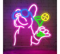 Lxmoneon Bouledogue Français Boisson Enseigne Néon Cocktail Enseignes LED pour Décoration Murale Chien Martini Néon Lumière Bar Enseignes pour Maison Bar Cuisine Restaurant Club Pub Homme Cave