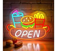 Lxmoneon Enseigne au néon restauration rapide, néon de hamburger, enseigne murale au néon de boisson chaude de frites, enseigne ouverte à LED pour restaurant café plats à emporter bar cuisine fête