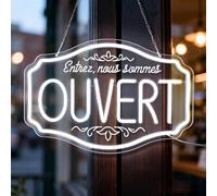 Lxmoneon Enseigne Lumineuse Néon OUVERT, Enseigne murale LED blanche Ouvert, intensité variable pour entreprise, Néon "Entrez, nous sommes ouvert" lettres pour magasin bar café restaurant fête