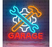 Lxmoneon Garage Enseigne au néon Enseigne au néon avec clé à molette et applique murale au neon lumineuses au à intensité variable pour garage atelier cave bar salle de loisirs USB