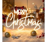 Lxmoneon Signe de néon de joyeux Noël,Signes LED de Noël pour murale,Lumière de néon blanche chaude dimmable,Signe de led lettre USB pour la fête Christmas Cadeau décoration vacances