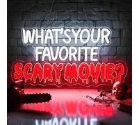 Lxmoneon What's Your Favorite Scary Movie Enseigne lumineuse, lumière néon LED à intensité variable USB, style gothique, idéale pour une chambre, un bar ou une fête d'Halloween