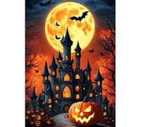 Lxmsja Halloween Diamond Painting Adulte, 5D Diamond Painting ChâTeau, Broderie Diamant Kit Complet, DIY Peinture Diamant Strass Point de Croix Cristal Painting pour Halloween Décoration 30x40cm