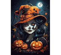 Lxmsja Halloween Diamond Painting Adulte, 5D Diamond Painting SorcièRe, Broderie Diamant Kit Complet, DIY Peinture Diamant Strass Point de Croix Cristal Painting pour Halloween Décoration 30x40cm