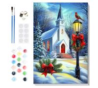 Lxmsja Noël Peinture Numero Adulte avec Cadre, Peinture par Numero Église, Cardinal Peinture Acrylique Numéro d'art avec 3 Pinceaux, Loisirs Créatifs Adultes, Décoration de Noël, 20x30cm