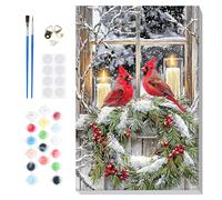 Lxmsja Noël Peinture Numero Adulte avec Cadre, Peinture par Numero Hiver, Cardinal Peinture Acrylique Numéro d'art avec 3 Pinceaux, Loisirs Créatifs Adultes, Décoration de Noël, 20x30cm