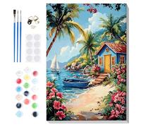 Lxmsja Paysage Peinture Numero Adulte avec Cadre, Peinture par Numero Voir, Peinture Acrylique Plage Numéro d'art avec 3 Pinceaux, Loisirs Créatifs Adultes, Activité Manuelle Adulte, 20x30cm
