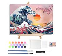 Lxmsja Paysage Peinture Numero Enfant Adulte avec Cadre, avec Chevalet en Bois, Cerisier en Fleurs Peinture par Numero Adulte, Paysage Numéro d'art, Loisirs Créatifs Activité Manuelle Adultes, 20x30cm