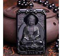 LXMYLI Pendentif Jade Black Obsidienne Bouddha, Zodiac Bodhisattva Amulette Talisman, Pendentif en Pierre cristalline de guérison (inclure Certificat)
