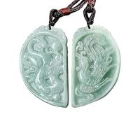 LXMYLI Véritable Véritable Jade Emerald Jade Jadee Sculpté Dragon Phoenix Double Couples Collier Collier Pendentif amulette pour Amants Femmes Hommes (Certificat, Set de 2)