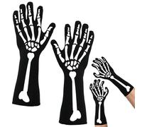 LXONTSG Gants de Squelette, 1 Paires Halloween Gloves, Gants Tête de Mort, Squelette Noir, Crane Longs, Accessoires de déguisement pour Halloween