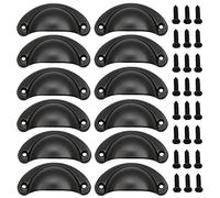 Lxoraziy 12 Pièces Poignée de Porte Coquille, Rétro Poignées de Porte, Poignées de Meubles Traditionnelles en Demi Lune Avec Vis, pour Tiroir, Armoire, Commode (Noir)