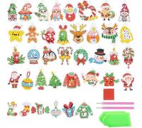 Lxoraziy 38 Pièces 5D Diamond Painting Noël Autocollants Kits, DIY Peinture Diamant Noël, Sapin de Noël du Père Noël Strass pour Salon Stickers Muraux Décor à La Maison