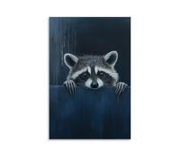 LXPPLSYY A Curious Raccoon Peeks from The Edge of A Clean Navy-Blue Canvas Eyes Wide in A Moment of Suspended Curiosity Décoration murale moderne à suspendre Poster 30 x 45 cm