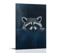 LXPPLSYY A Curious Raccoon Peeks from The Edge of A Clean Navy-Blue Canvas Eyes Wide in A Moment of Suspended Curiosity Décoration murale moderne à suspendre Poster 40 x 60 cm