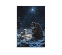LXPPLSYY Décoration murale moderne à suspendre avec inscription « A Shepherd Kneels on Frosted Ground Offering A Simple Wood Flute to The Newborn King » (40 x 60 cm)