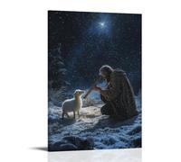 LXPPLSYY Décoration murale moderne à suspendre avec inscription « A Shepherd Kneels on Frosted Ground Offering A Simple Wood Flute to The Newborn King » (40 x 60 cm)