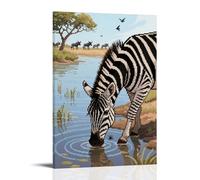 LXPPLSYY Décoration murale moderne à suspendre avec inscription « A Zebra Drinking Water by The River » (50 x 75 cm)