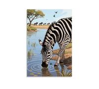 LXPPLSYY Décoration murale moderne à suspendre avec inscription « A Zebra Drinking Water by The River » (50 x 75 cm)