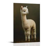 LXPPLSYY Décoration murale moderne à suspendre avec un bébé alpaga sur une herbe douce, manteau pelucheux brossé doucement sur une base vert olive sourde. Décoration murale moderne à suspendre (50 x