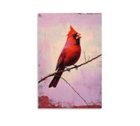 LXPPLSYY Décoration murale moderne à suspendre avec un cardinal cramoisi chantant d'une branche invisible, plumes vibrantes qui brillent sur un ciel d'huile lilas délavé, 40 x 60 cm