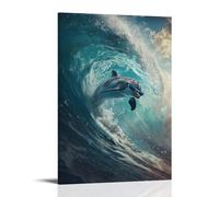 LXPPLSYY Décoration murale moderne à suspendre avec un dauphin dans des lunettes de soleil Rides A Massive Wave, A Trail of Foam Behind - 40 x 60 cm