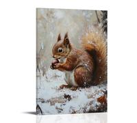 LXPPLSYY Décoration murale moderne à suspendre avec un écureuil rouge grignotant un gland et sa queue touffue sur une base d'huile blanche à la craie 40 x 60 cm