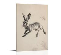 LXPPLSYY Décoration murale moderne à suspendre avec un lièvre dans un champ invisible, pattes arrière étirées sur fond d'amande, 40 x 60 cm