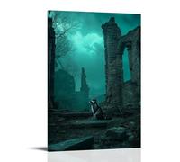 LXPPLSYY Décoration murale moderne à suspendre avec un raton laveur silencieux explorant des ruines oubliées sous un ciel bleu sarcelle fantôme lourd avec des souvenirs invisibles 40 x 60 cm