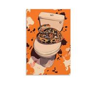LXPPLSYY Décoration murale moderne à suspendre avec un serpent enveloppé autour du siège de toilette, écrémage d'une bande dessinée, fond orange propre, 20 x 30 cm