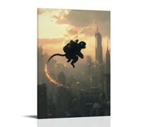 LXPPLSYY Décoration murale moderne à suspendre avec un singe avec un jetpack qui vole à travers la ville d'horizon, queue traînante, 20 x 30 cm